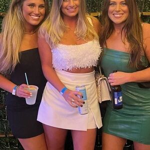 White fuzzy spaghetti strap too